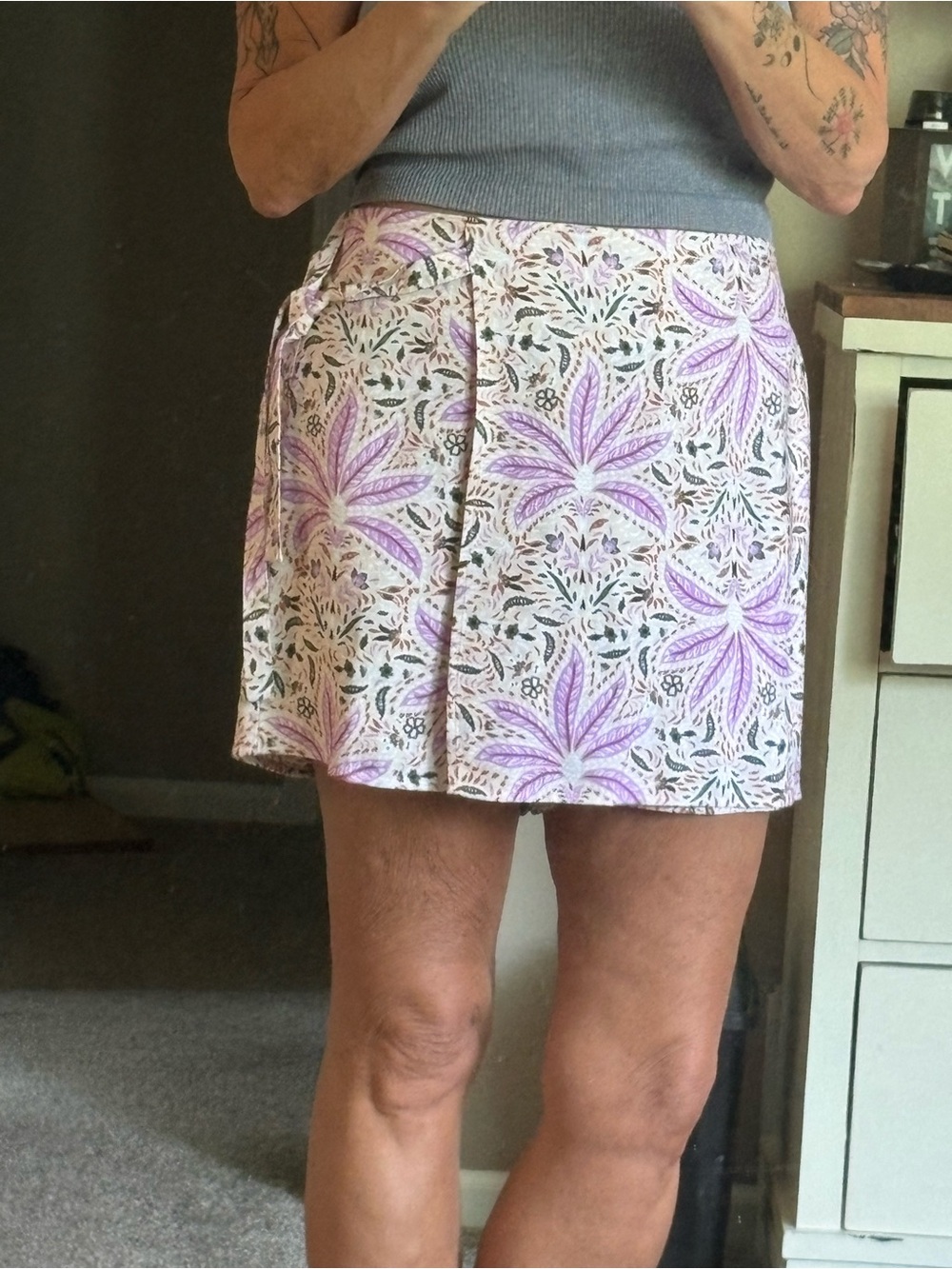 LOFT Floral Print Skort in Lavender and Cream